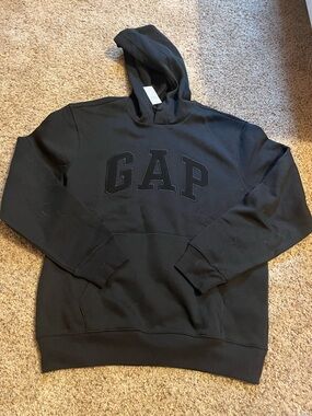 GAP Black Pullover Hoodie with Raised Logo